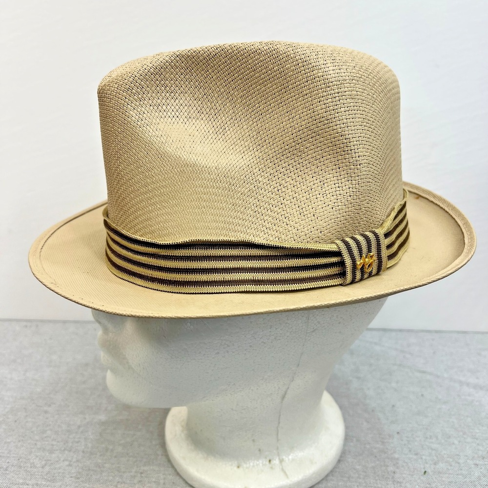 Vtg Tombstone Straw Hat Augusto Di Zola Fedora Vacation Size ‎ M
